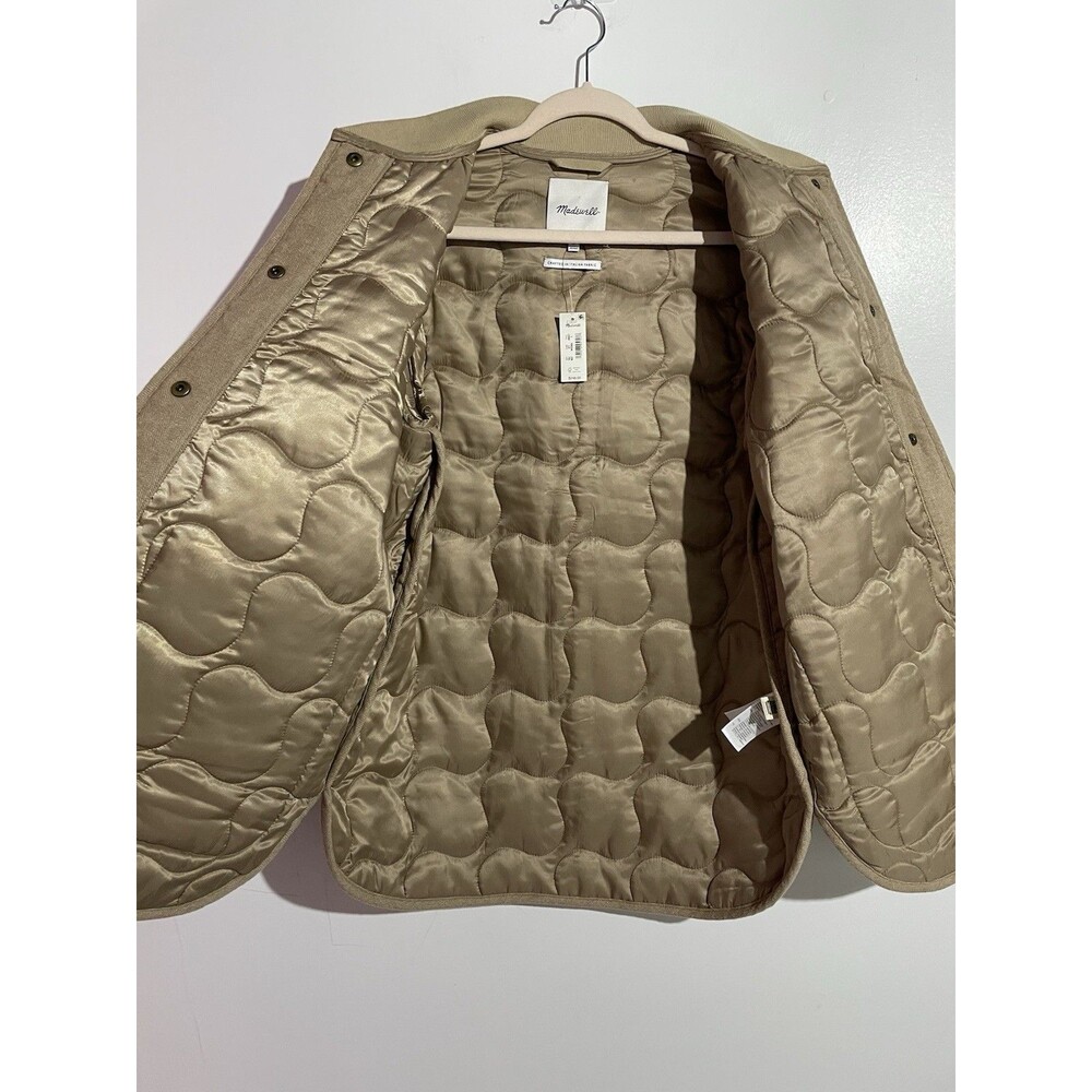 Madewell Quilted Oversized Wool Bomber Jacket Small Tan Chore Barn Minimalist - Picture 4 of 14